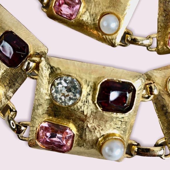 VINTAGE STATEMENT BELT 1960’s Encrusted Gemstone and Costume Pearl OOAK - Picture 16 of 16